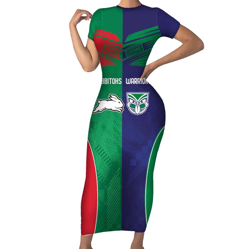 Custom Warriors-Rabbitohs Short Sleeve Bodycon Dress Together Sporty Style