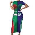 Custom Warriors-Rabbitohs Short Sleeve Bodycon Dress Together Sporty Style