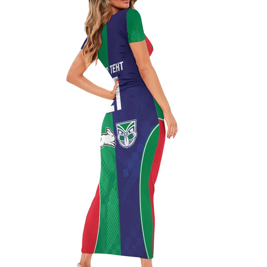 Custom Warriors-Rabbitohs Short Sleeve Bodycon Dress Together Sporty Style