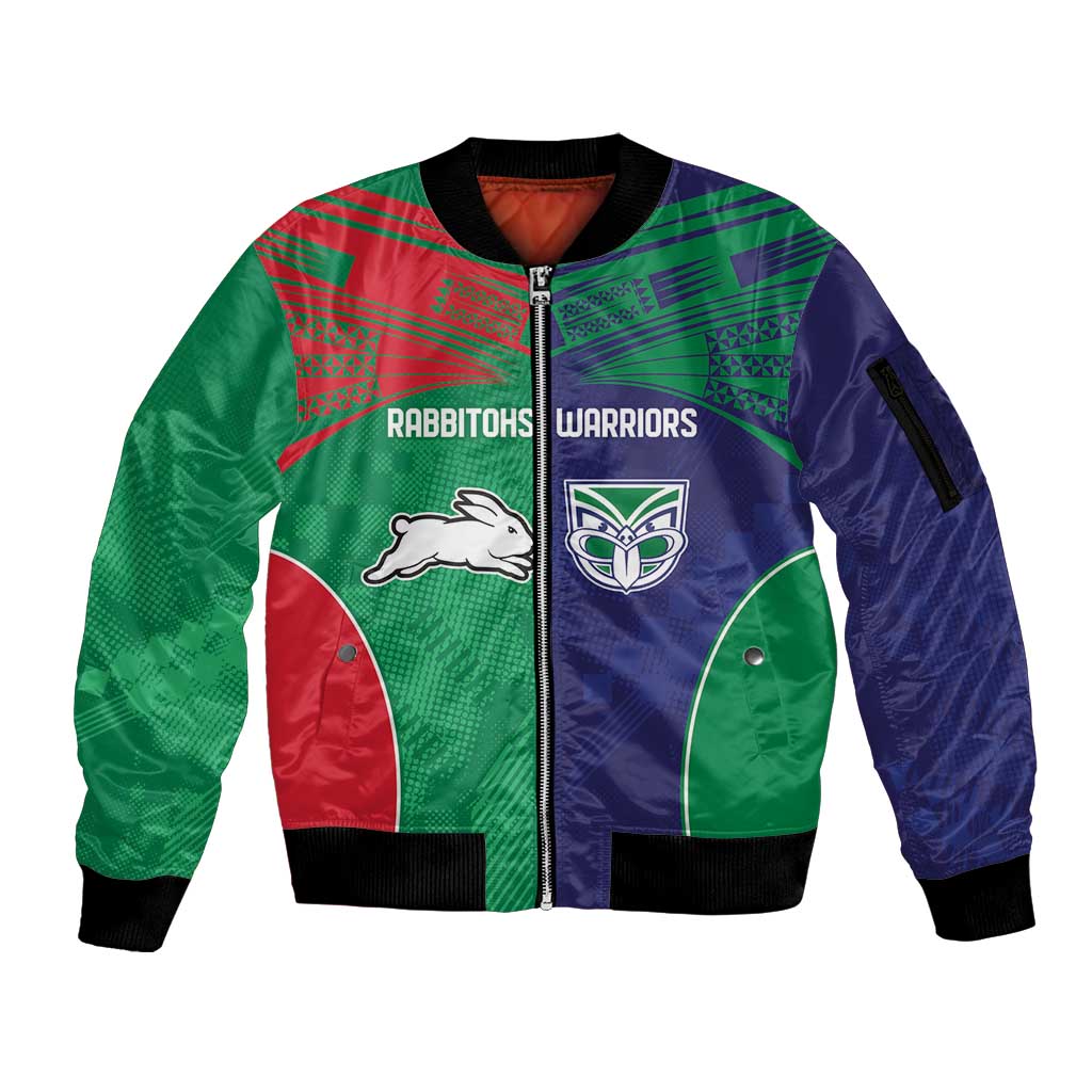 Custom Warriors-Rabbitohs Sleeve Zip Bomber Jacket Together Sporty Style
