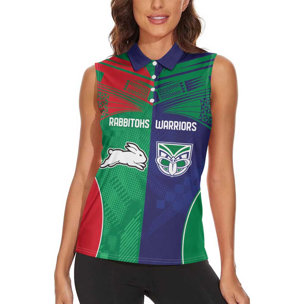 Custom Warriors-Rabbitohs Women Sleeveless Polo Shirt Together Sporty Style