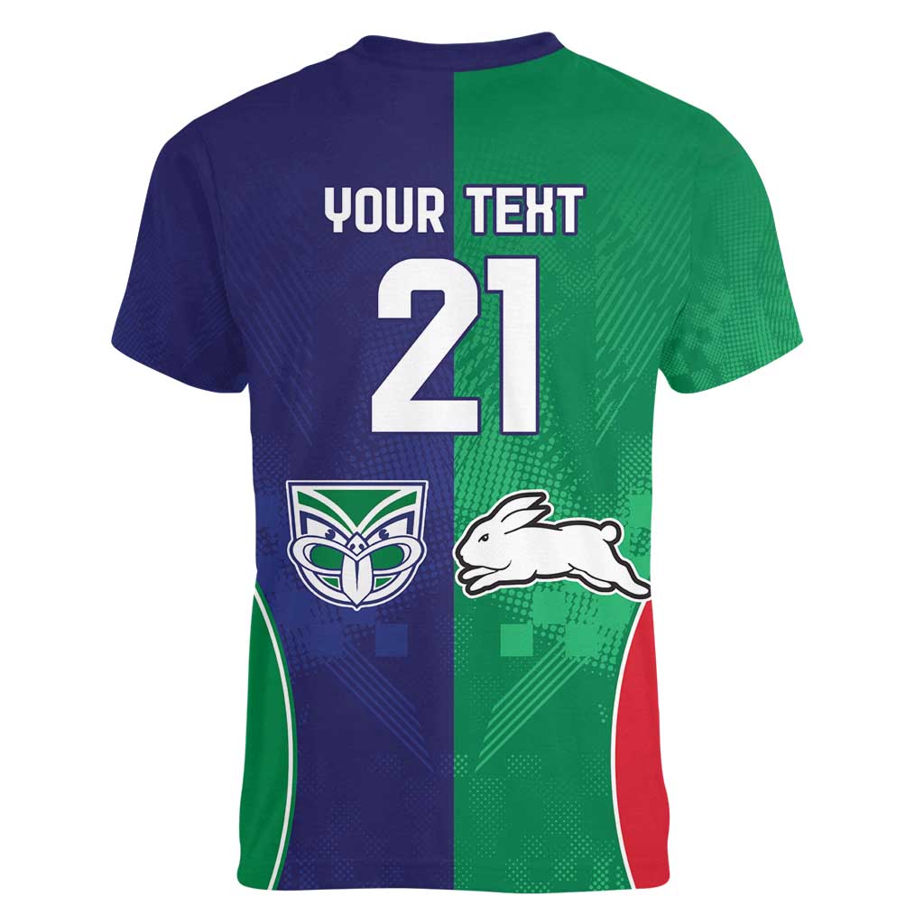Custom Warriors-Rabbitohs Women V-Neck T-Shirt Together Sporty Style