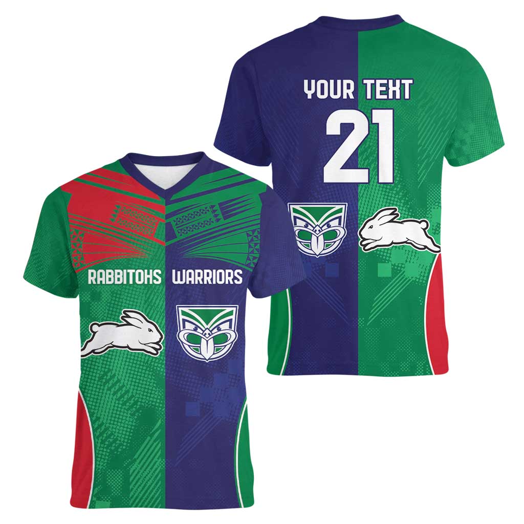 Custom Warriors-Rabbitohs Women V-Neck T-Shirt Together Sporty Style