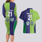 Custom Warriors-Raiders Couples Matching Long Sleeve Bodycon Dress and Hawaiian Shirt Together Sporty Style