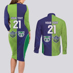 Custom Warriors-Raiders Couples Matching Long Sleeve Bodycon Dress and Long Sleeve Button Shirt Together Sporty Style