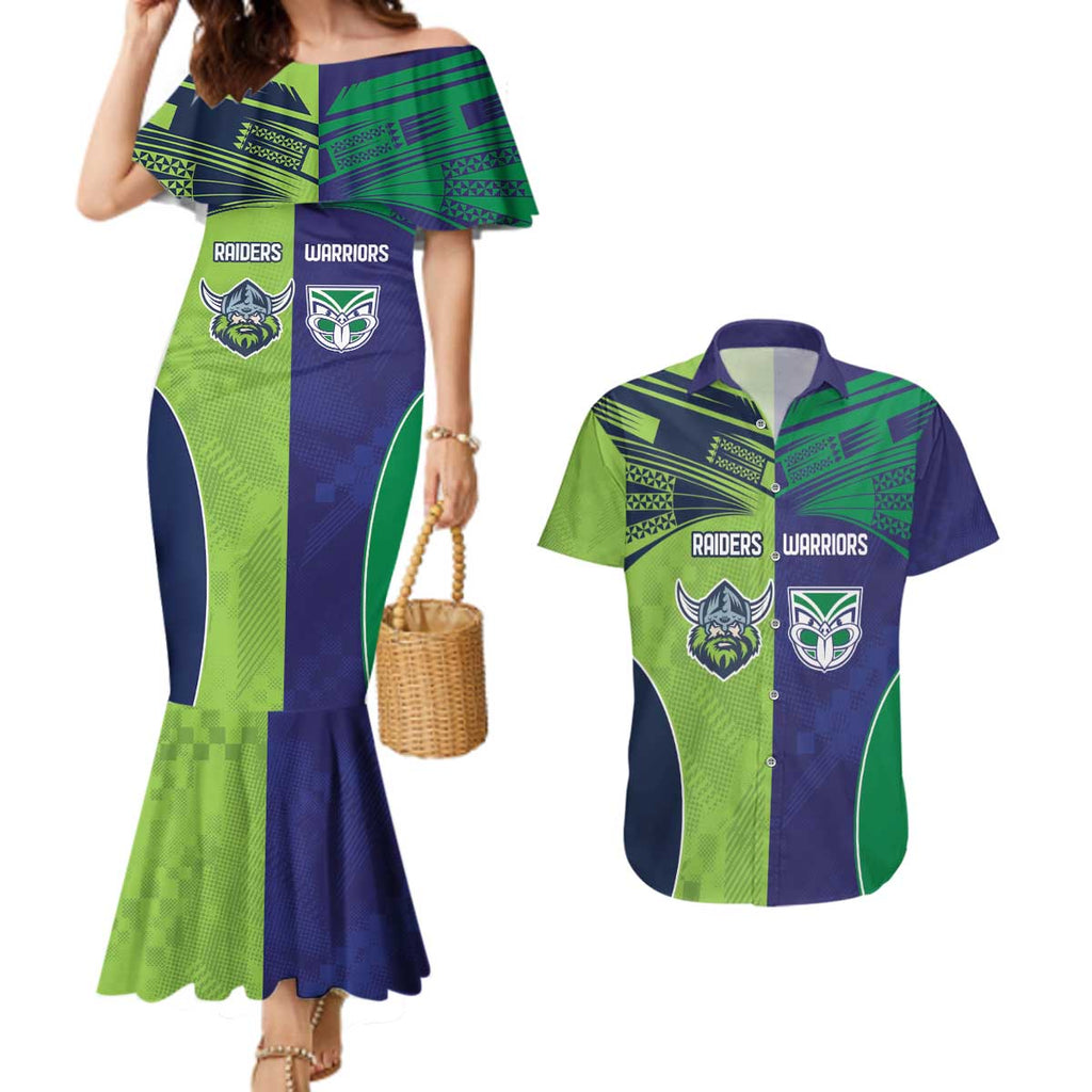 Custom Warriors-Raiders Couples Matching Mermaid Dress and Hawaiian Shirt Together Sporty Style