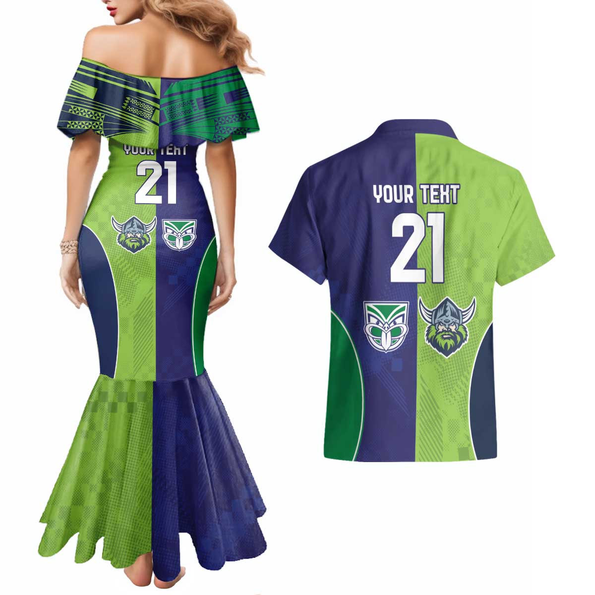 Custom Warriors-Raiders Couples Matching Mermaid Dress and Hawaiian Shirt Together Sporty Style