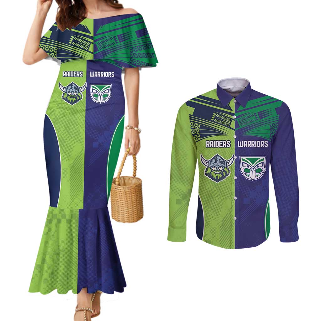 Custom Warriors-Raiders Couples Matching Mermaid Dress and Long Sleeve Button Shirt Together Sporty Style