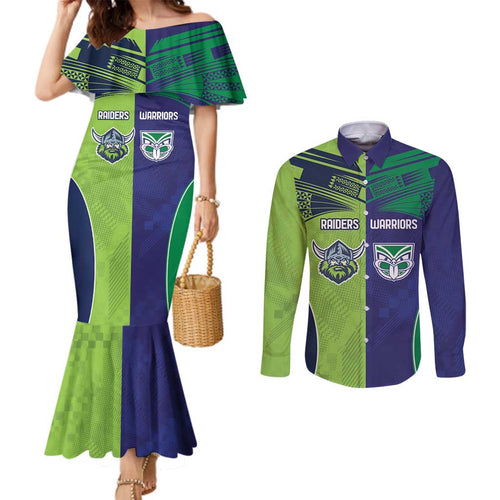 Custom Warriors-Raiders Couples Matching Mermaid Dress and Long Sleeve Button Shirt Together Sporty Style