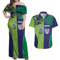 Custom Warriors-Raiders Couples Matching Off Shoulder Maxi Dress and Hawaiian Shirt Together Sporty Style