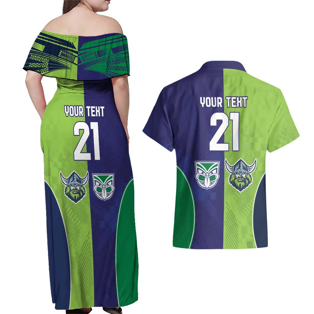 Custom Warriors-Raiders Couples Matching Off Shoulder Maxi Dress and Hawaiian Shirt Together Sporty Style