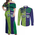 Custom Warriors-Raiders Couples Matching Off Shoulder Maxi Dress and Long Sleeve Button Shirt Together Sporty Style