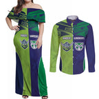 Custom Warriors-Raiders Couples Matching Off Shoulder Maxi Dress and Long Sleeve Button Shirt Together Sporty Style