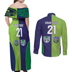 Custom Warriors-Raiders Couples Matching Off Shoulder Maxi Dress and Long Sleeve Button Shirt Together Sporty Style