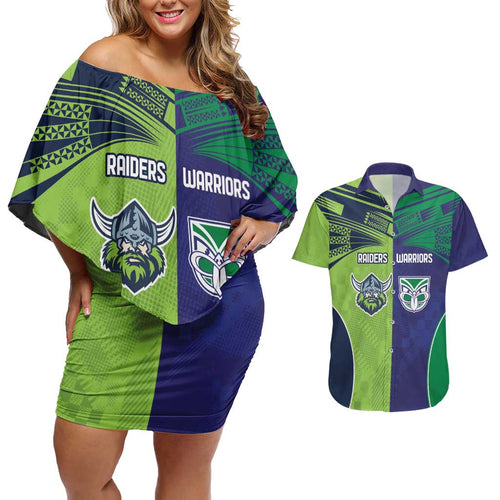Custom Warriors-Raiders Couples Matching Off Shoulder Short Dress and Hawaiian Shirt Together Sporty Style