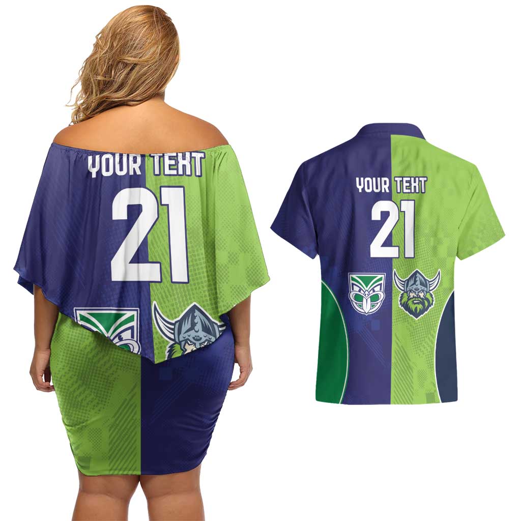Custom Warriors-Raiders Couples Matching Off Shoulder Short Dress and Hawaiian Shirt Together Sporty Style