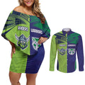Custom Warriors-Raiders Couples Matching Off Shoulder Short Dress and Long Sleeve Button Shirt Together Sporty Style