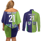 Custom Warriors-Raiders Couples Matching Off Shoulder Short Dress and Long Sleeve Button Shirt Together Sporty Style