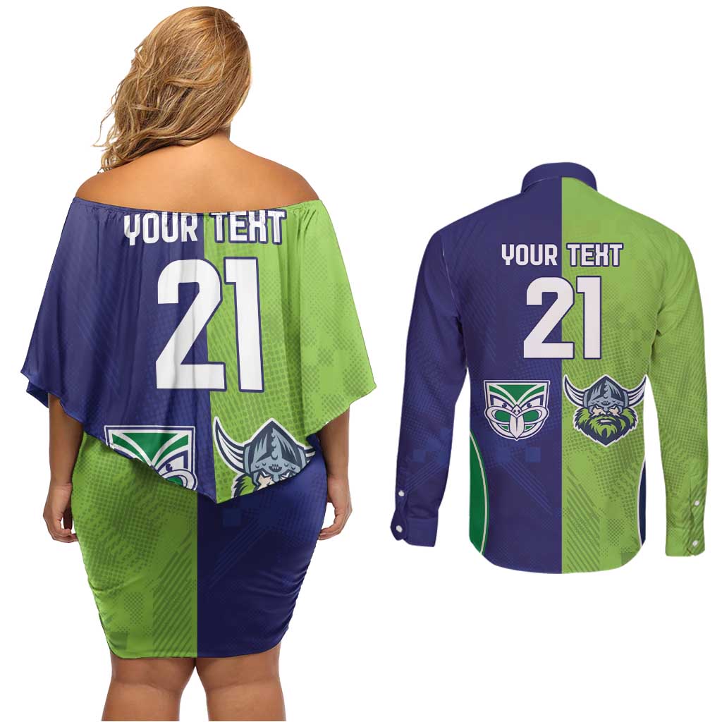 Custom Warriors-Raiders Couples Matching Off Shoulder Short Dress and Long Sleeve Button Shirt Together Sporty Style