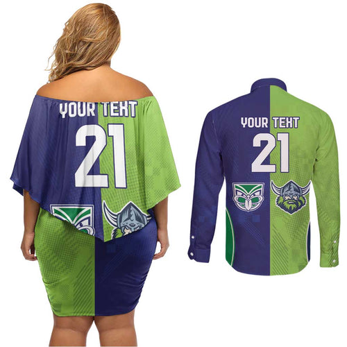 Custom Warriors-Raiders Couples Matching Off Shoulder Short Dress and Long Sleeve Button Shirt Together Sporty Style
