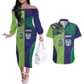 Custom Warriors-Raiders Couples Matching Off The Shoulder Long Sleeve Dress and Hawaiian Shirt Together Sporty Style