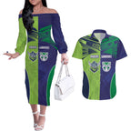 Custom Warriors-Raiders Couples Matching Off The Shoulder Long Sleeve Dress and Hawaiian Shirt Together Sporty Style