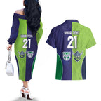Custom Warriors-Raiders Couples Matching Off The Shoulder Long Sleeve Dress and Hawaiian Shirt Together Sporty Style