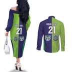 Custom Warriors-Raiders Couples Matching Off The Shoulder Long Sleeve Dress and Long Sleeve Button Shirt Together Sporty Style