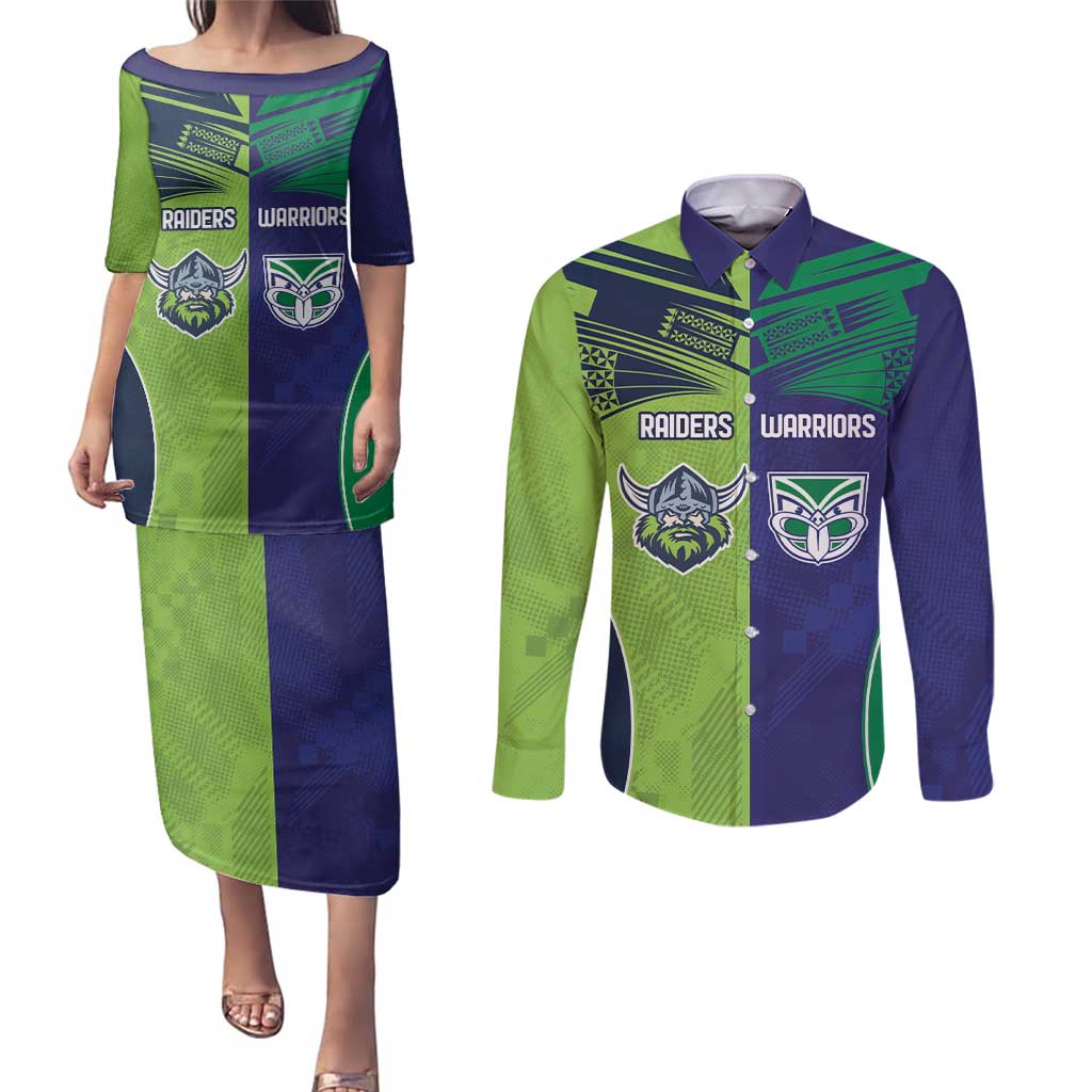 Custom Warriors-Raiders Couples Matching Puletasi and Long Sleeve Button Shirt Together Sporty Style