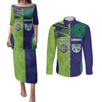 Custom Warriors-Raiders Couples Matching Puletasi and Long Sleeve Button Shirt Together Sporty Style