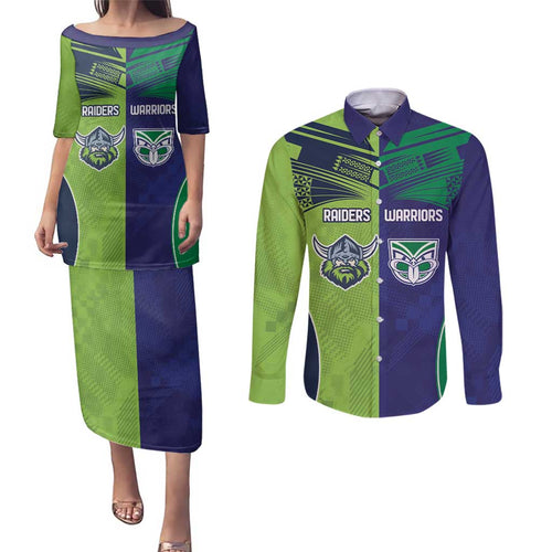 Custom Warriors-Raiders Couples Matching Puletasi and Long Sleeve Button Shirt Together Sporty Style