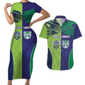 Custom Warriors-Raiders Couples Matching Short Sleeve Bodycon Dress and Hawaiian Shirt Together Sporty Style