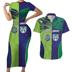Custom Warriors-Raiders Couples Matching Short Sleeve Bodycon Dress and Hawaiian Shirt Together Sporty Style