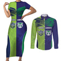 Custom Warriors-Raiders Couples Matching Short Sleeve Bodycon Dress and Long Sleeve Button Shirt Together Sporty Style