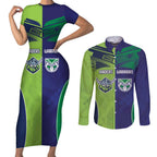 Custom Warriors-Raiders Couples Matching Short Sleeve Bodycon Dress and Long Sleeve Button Shirt Together Sporty Style