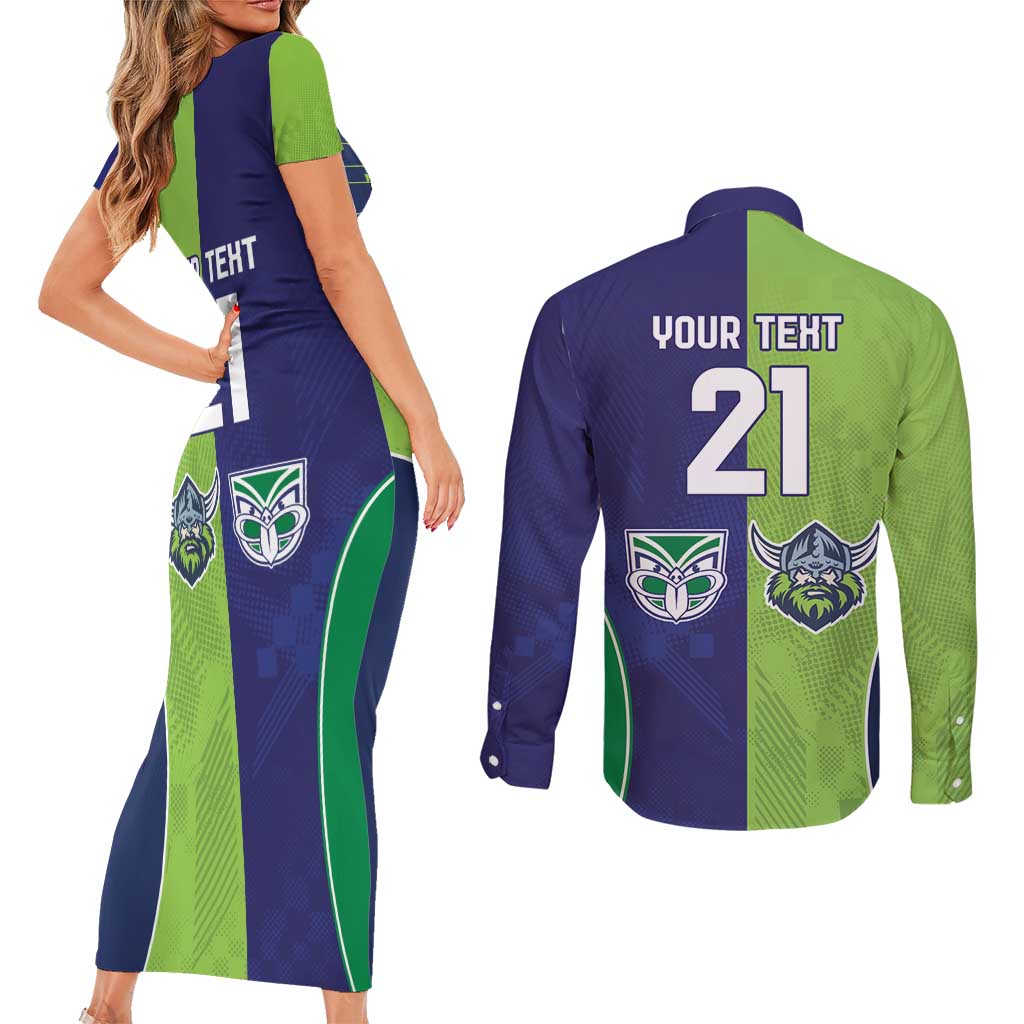 Custom Warriors-Raiders Couples Matching Short Sleeve Bodycon Dress and Long Sleeve Button Shirt Together Sporty Style