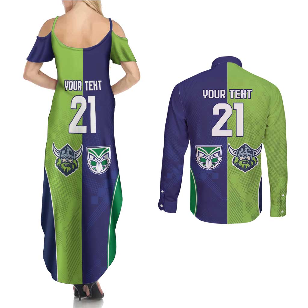 Custom Warriors-Raiders Couples Matching Summer Maxi Dress and Long Sleeve Button Shirt Together Sporty Style