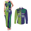 Custom Warriors-Raiders Couples Matching Tank Maxi Dress and Long Sleeve Button Shirt Together Sporty Style