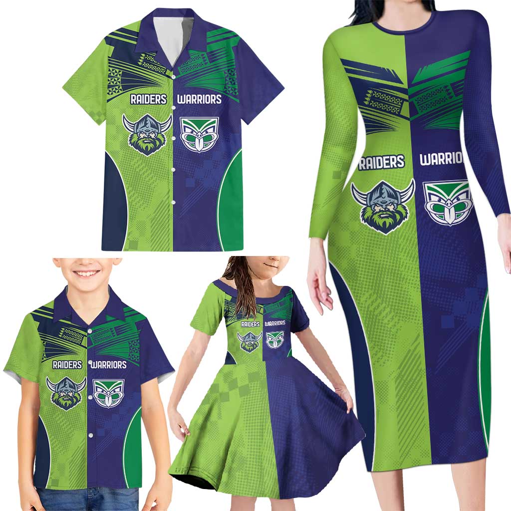 Custom Warriors-Raiders Family Matching Long Sleeve Bodycon Dress and Hawaiian Shirt Together Sporty Style