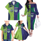 Custom Warriors-Raiders Family Matching Off The Shoulder Long Sleeve Dress and Hawaiian Shirt Together Sporty Style