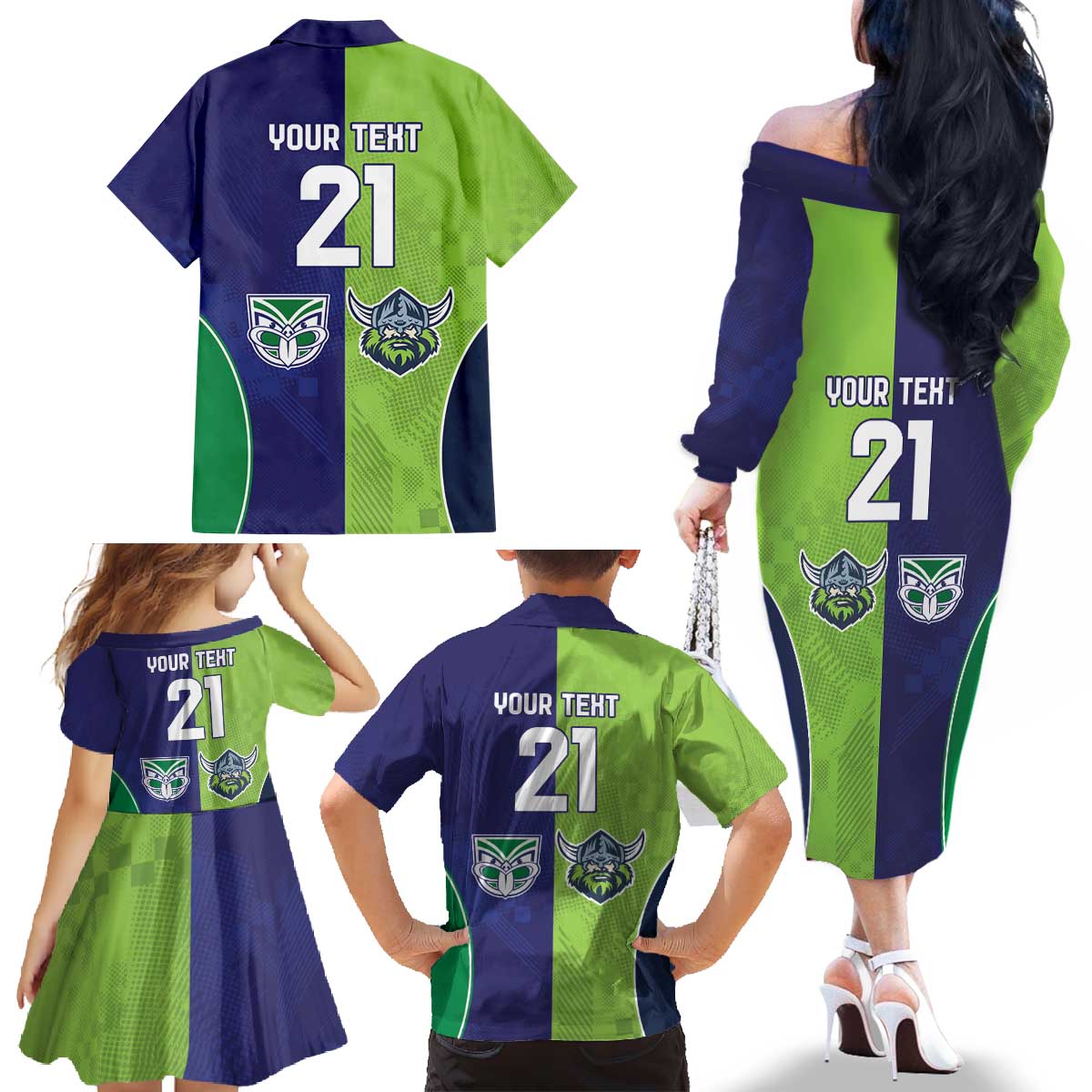 Custom Warriors-Raiders Family Matching Off The Shoulder Long Sleeve Dress and Hawaiian Shirt Together Sporty Style