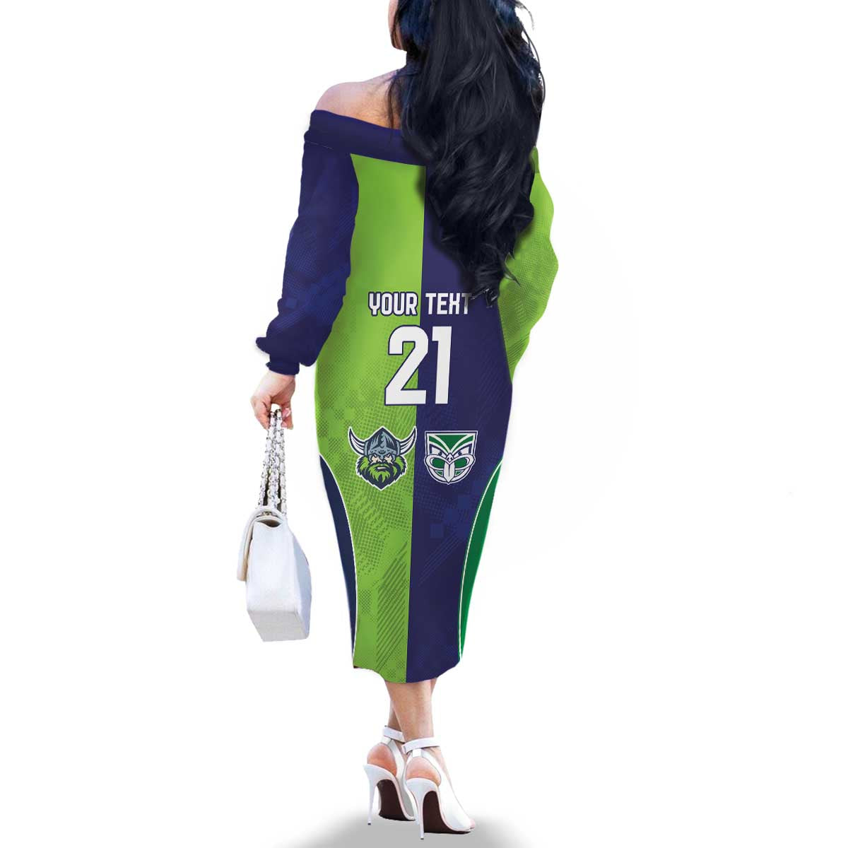 Custom Warriors-Raiders Family Matching Off The Shoulder Long Sleeve Dress and Hawaiian Shirt Together Sporty Style