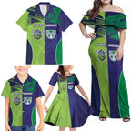 Custom Warriors-Raiders Family Matching Off Shoulder Maxi Dress and Hawaiian Shirt Together Sporty Style