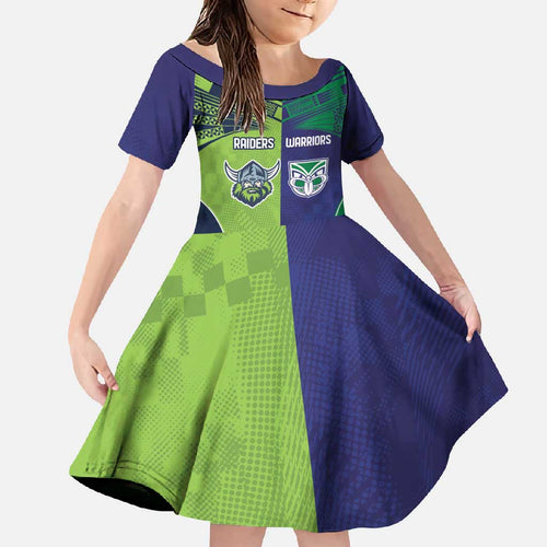 Custom Warriors-Raiders Family Matching Off Shoulder Maxi Dress and Hawaiian Shirt Together Sporty Style