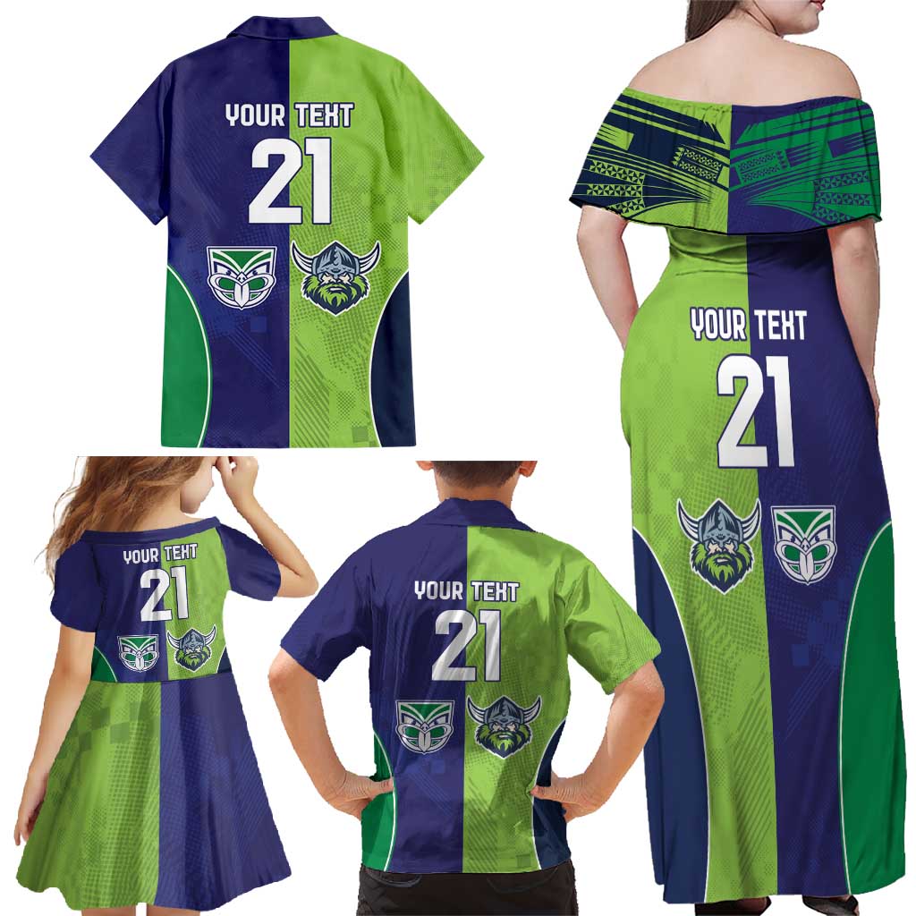 Custom Warriors-Raiders Family Matching Off Shoulder Maxi Dress and Hawaiian Shirt Together Sporty Style