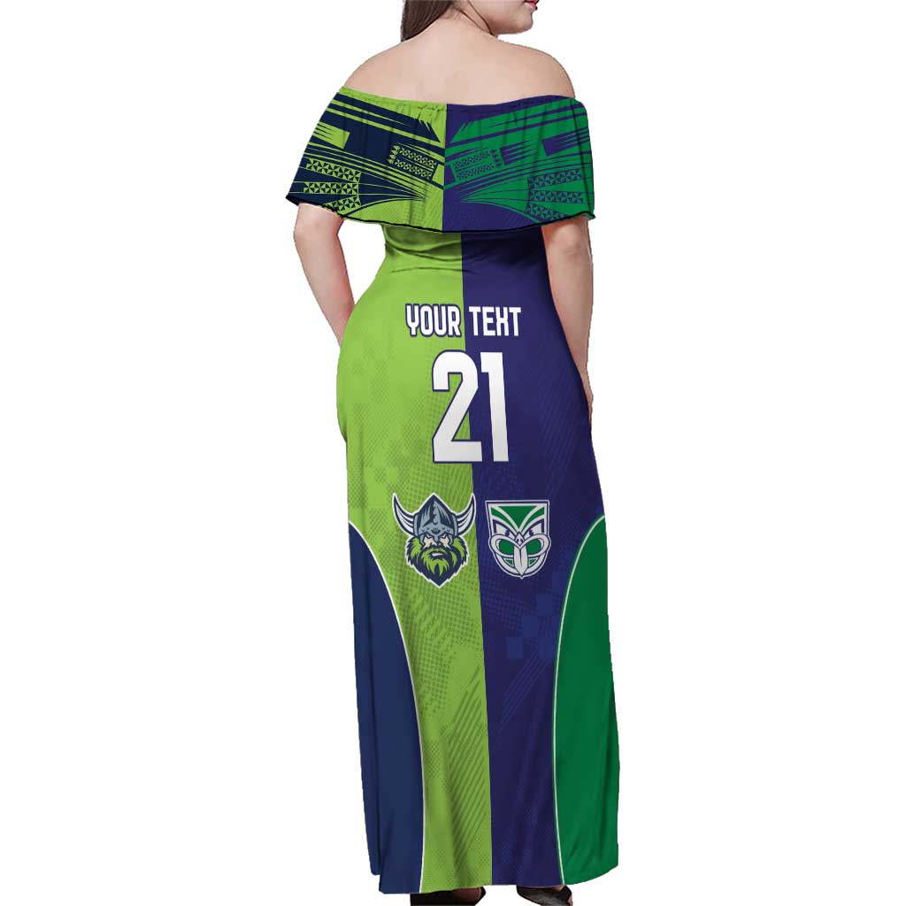 Custom Warriors-Raiders Family Matching Off Shoulder Maxi Dress and Hawaiian Shirt Together Sporty Style