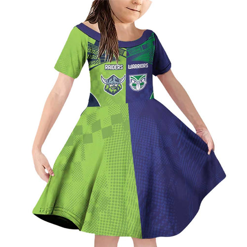 Custom Warriors-Raiders Family Matching Off Shoulder Short Dress and Hawaiian Shirt Together Sporty Style