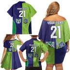 Custom Warriors-Raiders Family Matching Off Shoulder Short Dress and Hawaiian Shirt Together Sporty Style