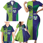 Custom Warriors-Raiders Family Matching Short Sleeve Bodycon Dress and Hawaiian Shirt Together Sporty Style