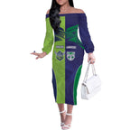Custom Warriors-Raiders Off The Shoulder Long Sleeve Dress Together Sporty Style